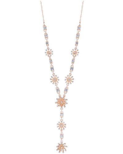 Lipsy Rose Gold With Crystal Floral Y Drop Necklace - Pink