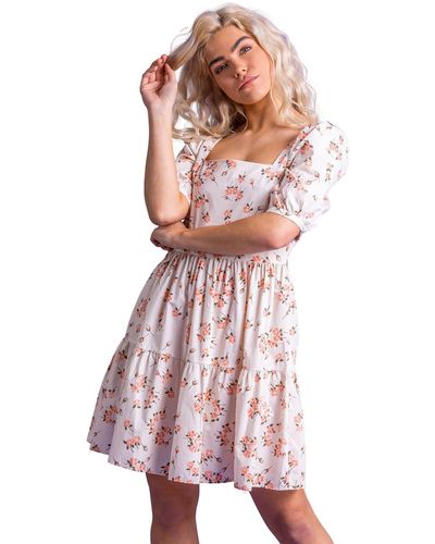 D.u.s.k Tiered Rose Print Dress - White