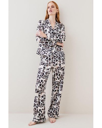 Karen Millen Soft Leopard Satin Nightwear Trouser - Multicolour
