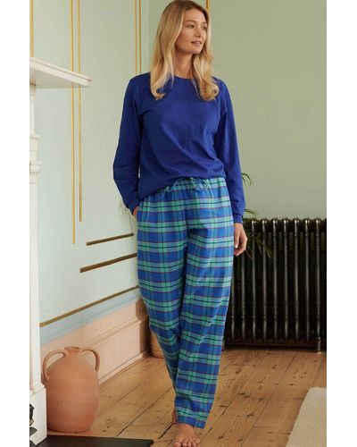 British Boxers 'inverness' Tartan Brushed Cotton Pyjama Trousers - Blue
