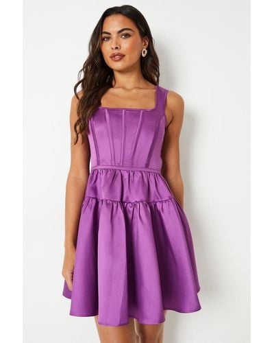 Coast Twill Mini Dress With Square Neck - Purple