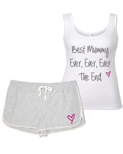 60 SECOND MAKEOVER Best Mummy Ever Ever The End Pyjama Set Pj's Loungewear Lounge Wear Grey And White