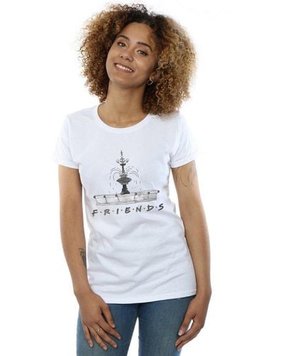 Friends Fountain Sketch Cotton T-shirt - White