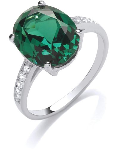 Jewelco London Silver Cz & Fancy Solitaire Ring Cocktail Ring - Gvr892 - Green