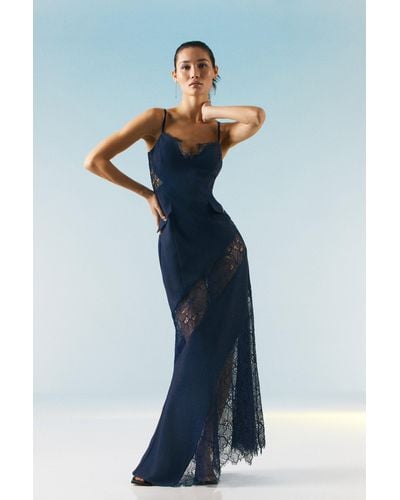Karen Millen Ooto Lace Mix Slip Maxi Dress - Blue
