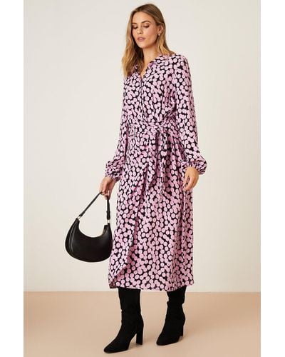 Dorothy Perkins Pink Spot Print Tie Midi Shirt Dress