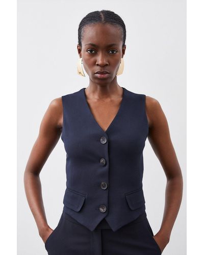 Karen Millen Tailored Flannel Buttoned Waistcoat - Blue