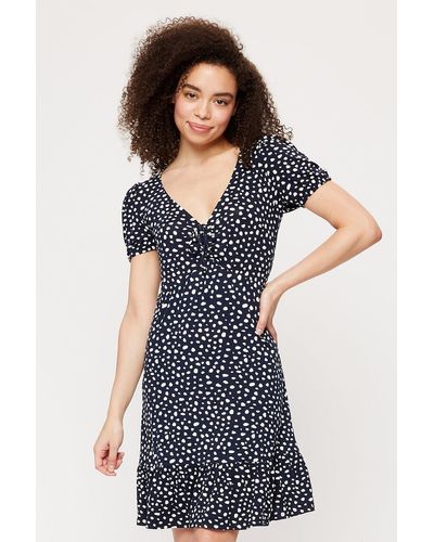 Dorothy Perkins Navy Spot Ruched Fit And Flare Dress - Blue