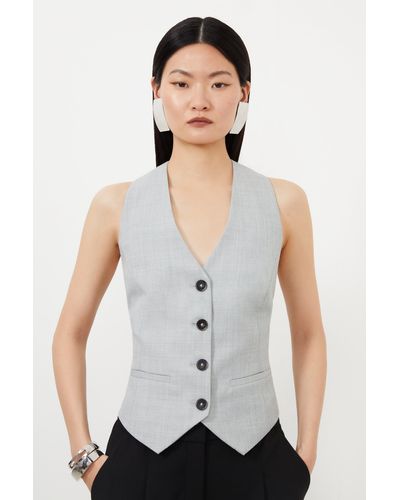 Karen Millen Tailored Wool Blend Tie Back Detail Waistcoat - White