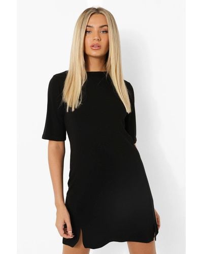 Boohoo Basic Split Detail T Shirt Dress - Black