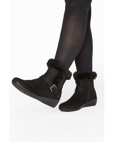 Yours Extra Wide Fit Suede Wedge Ankle Boots - Black