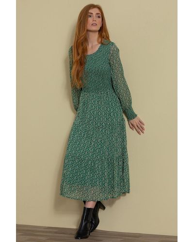 Klass Long Sleeve Printed Chiffon Midaxi Dress - Green