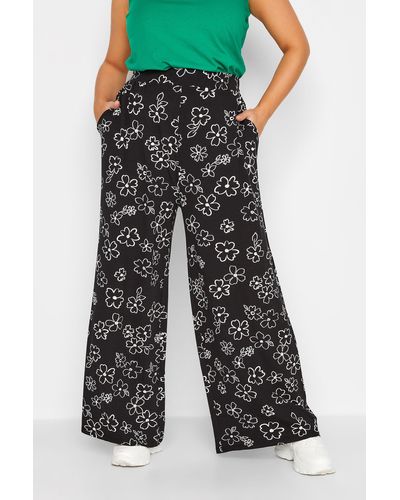 Yours Floral Print Wide Leg Trousers - Black