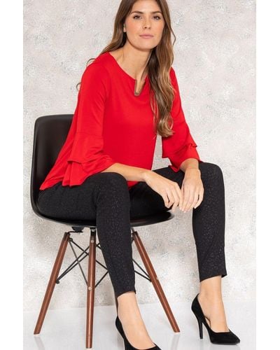 Klass Bell Sleeve Stretch Top - Red