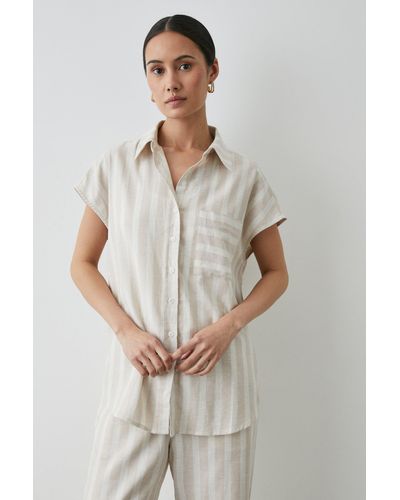 PRINCIPLES Stone Stripe Linen Mix Oversized Sleeveless Shirt - Multicolour