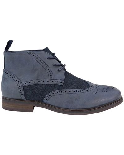 House Of Cavani Mens Classic Tweed Oxford Brogue Ankle Boots In Blue Leather