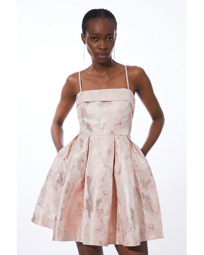 Karen Millen Metallic Prom Woven Mini Dress - Pink