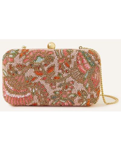 Accessorize Beaded Floral Hardcase Clutch Bag - Natural