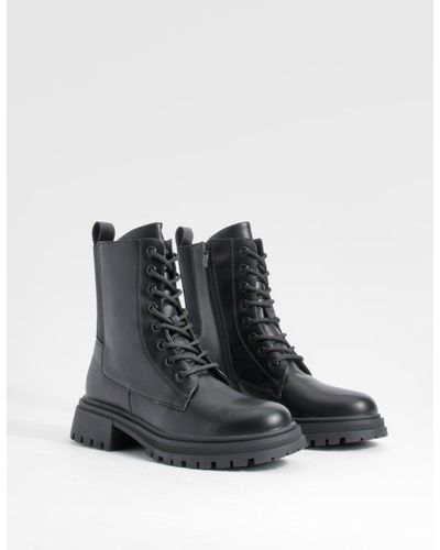 Boohoo Lace Up Hiker Boots - Black