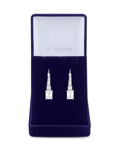 Jon Richard Silver Plated Cubic Zirconia Crystal Emerald Cut Earrings - Gift Boxed - Blue