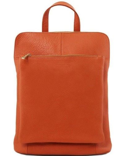 Sostter Clementine Soft Pebbled Leather Pocket Backpack - Bdabl - Orange