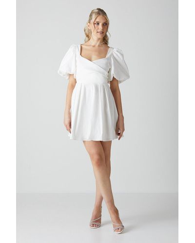Coast Puff Sleeve Full Skirted Mini Dress With Tie Back - White