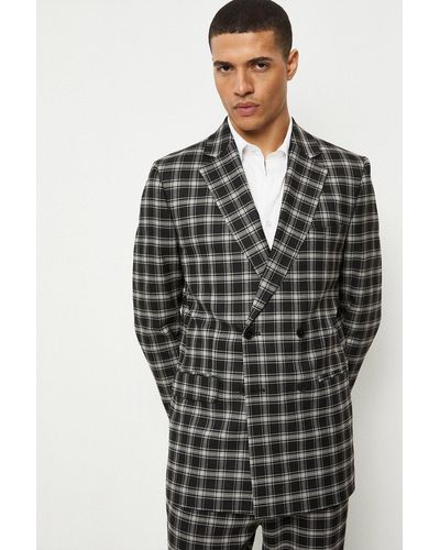 Burton Slim Fit Black Check Double Breasted Suit Jacket