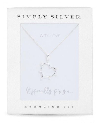 Simply Silver Sterling Silver With Cubic Zirconia Open Heart Necklace - Gift Boxed - White