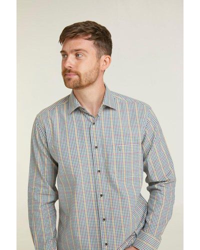 Double Two Green & Yellow Check Long Sleeve Casual Shirt - Grey