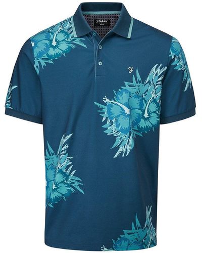Farah Golf Dallas Floral Print Polo Shirt - Blue