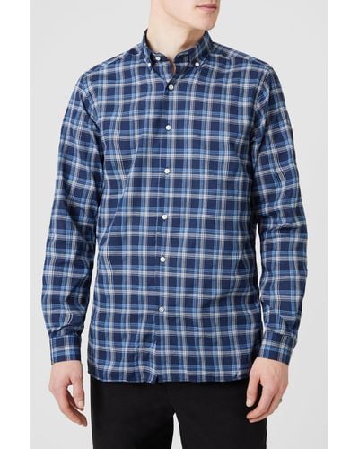 MAINE Long Sleeve Classic Double Check Shirt - Blue