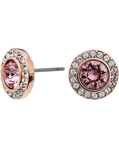 Jon Richard Radiance Collection- Rose Gold Plated Pink Stud Earrings Embellished With Crystals