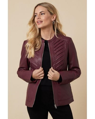 Wallis Petite Faux Leather Collarless Zip Jacket - Multicolour
