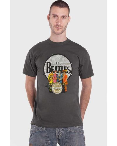 Beatles Sgt Pepper And Drum T Shirt - Grey