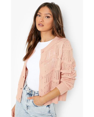 Boohoo Cable Knit Cropped Cardigan - Multicolour