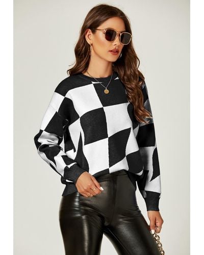 FS Collection Comfy Geometric Pattern Jumper Top In Black & White
