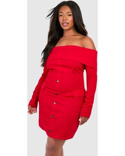 Boohoo Plus Bardot Scuba Crepe Blazer Dress - Red