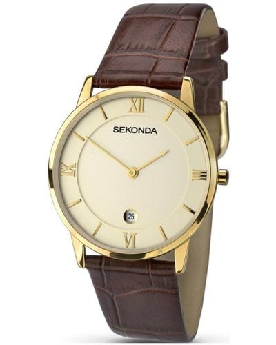 Sekonda Carter 38mm Gold Watch Round Case Champagne Dial - Natural