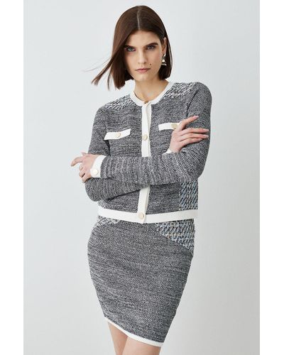 Karen Millen Cut And Sew Tweed Panel Mini Skirt - Grey