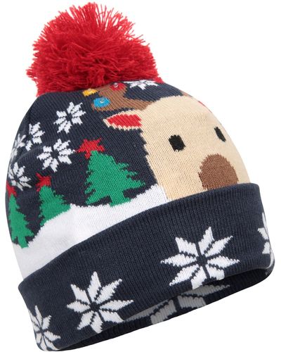 Mountain Warehouse Festive Light Up Beanie Knitted Pom Pom Warm Hat - Red