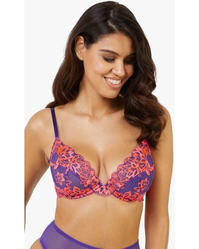 Playful Promises Ada And Neon Pink Blossom Plunge Bra - Red