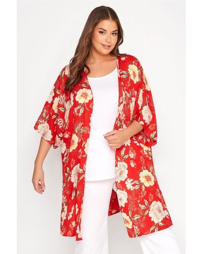 Yours Floral Print Longline Kimono Cardigan - Red