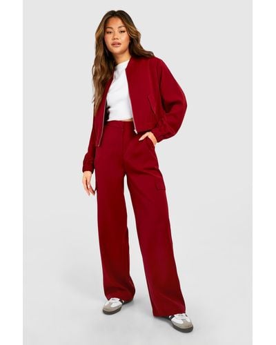 Boohoo Wide Leg Cargo Trousers - Red