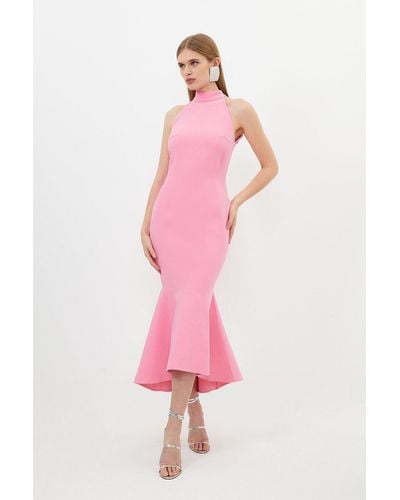 Karen Millen Petite Compact Stretch Tailored High Low Midi Dress - Pink