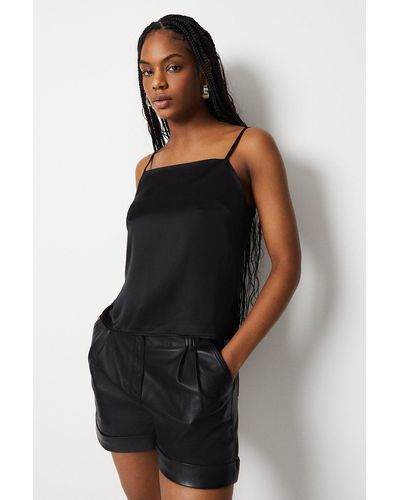 Warehouse Strappy Square Neck Satin Cami Top - Black