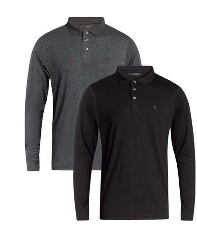 French Connection 2 Pack Long Sleeve Polos - Blue