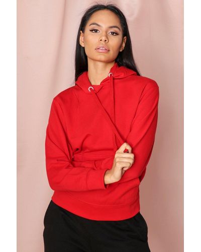 MissPap Fleece Back Basic Hooded Sweatshirt - Red