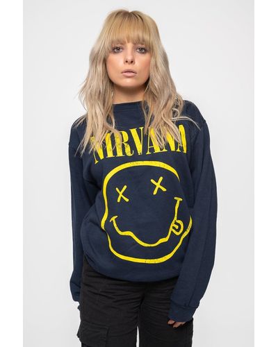 Nirvana Yellow Smiley Fashion Sweatshirt - Blue