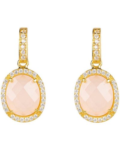 LÁTELITA London Beatrice Oval Gemstone Drop Earrings Gold Rose Quartz - Metallic