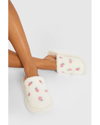 Boohoo Peach Embroidery Open Toe Slippers - Natural